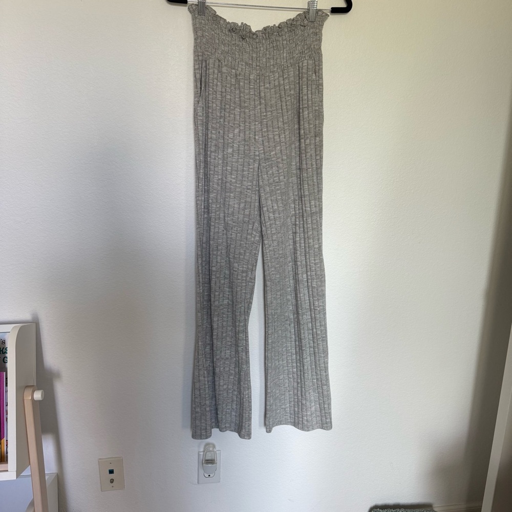 Chaser Gray Ribbed Wide-Leg Lounge Pants Size Small